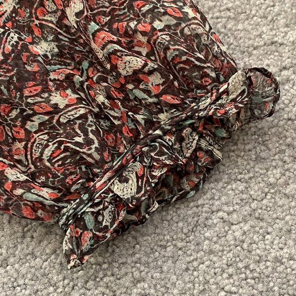 - Ella Moss Loose Floral 100% Silk Blouse Ruffled Neckline & Hem SMALL   - K918 - Picture 8 of 10